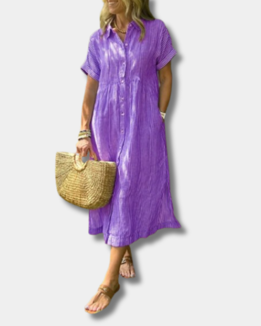 Mara™ |  Elegant Striped Button-Down Dress