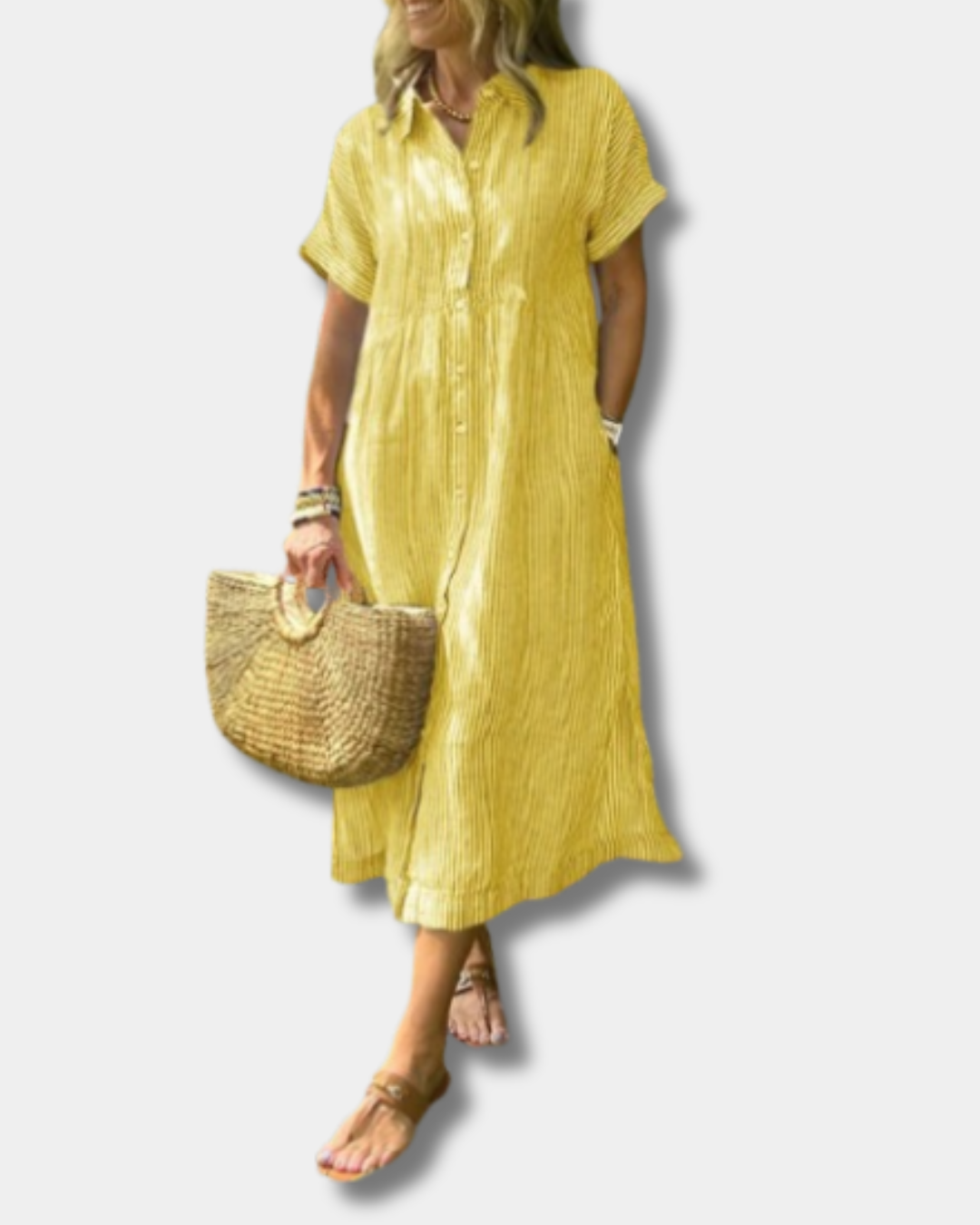 Mara™ |  Elegant Striped Button-Down Dress