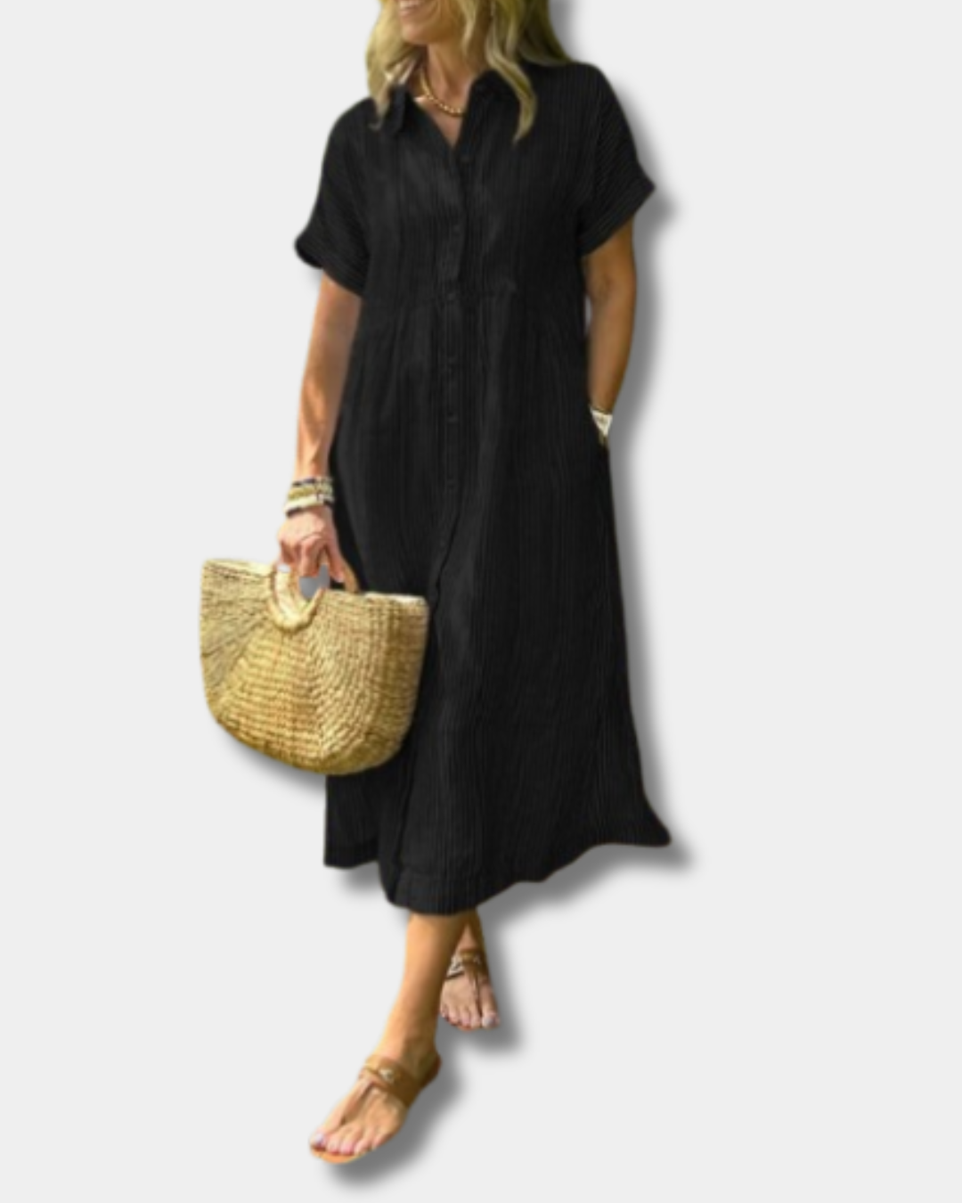 Mara™ |  Elegant Striped Button-Down Dress