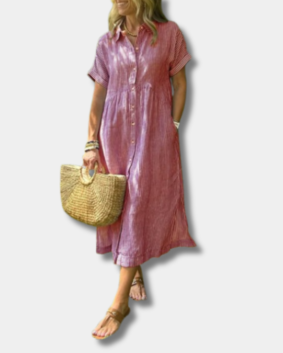 Mara™ |  Elegant Striped Button-Down Dress