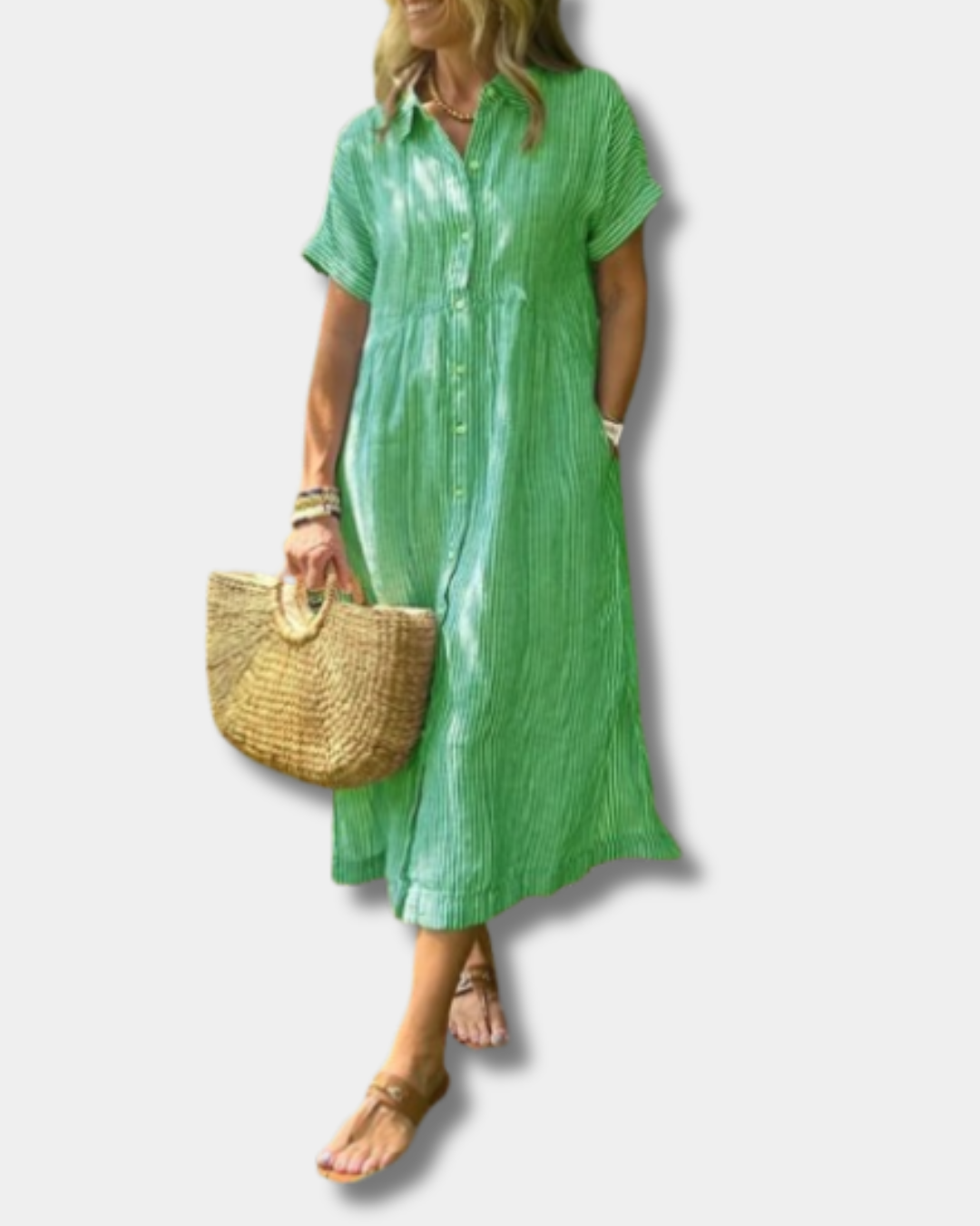 Mara™ |  Elegant Striped Button-Down Dress