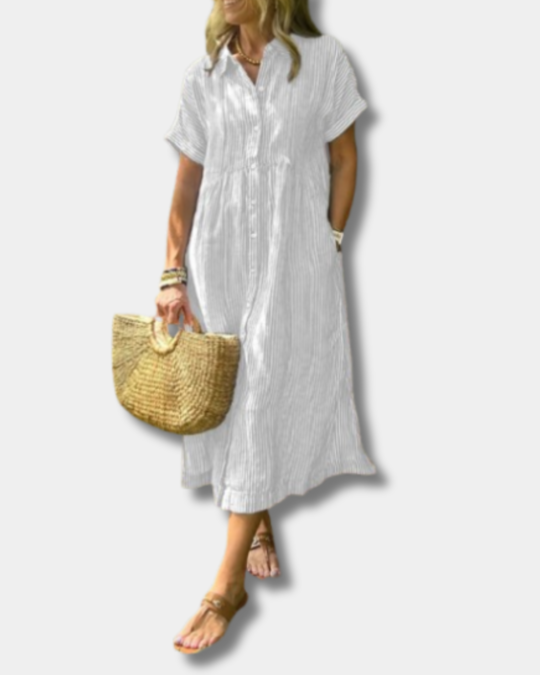 Mara™ |  Elegant Striped Button-Down Dress