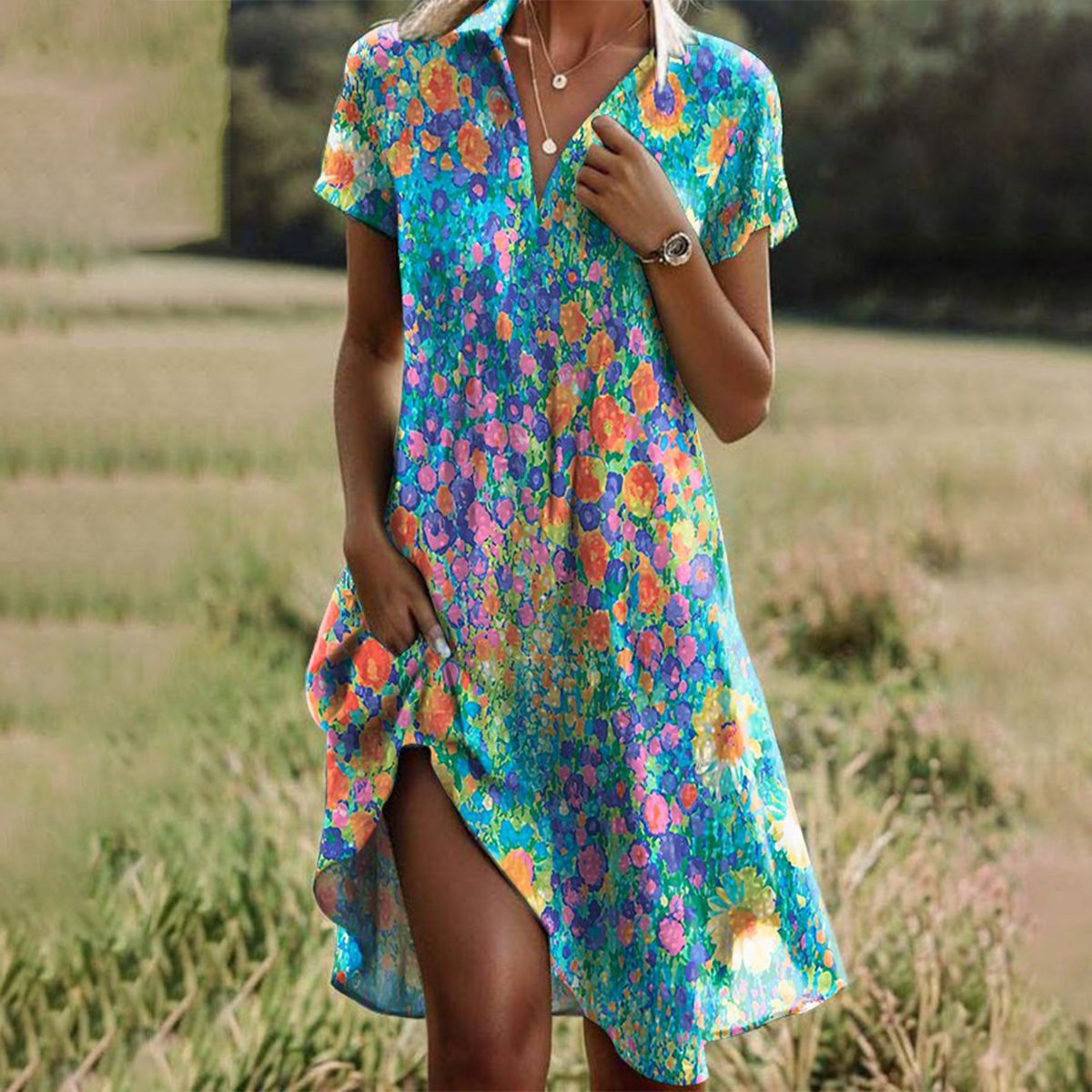 Lori™ | Flowy V-Neck Midi Dress