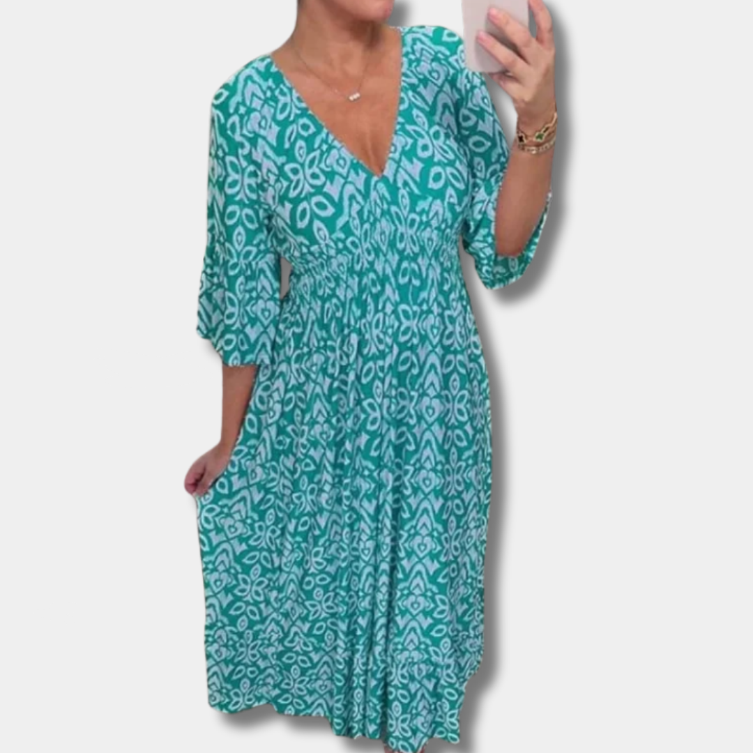 Nadine™ | Printed V-Neck Maxi Dress