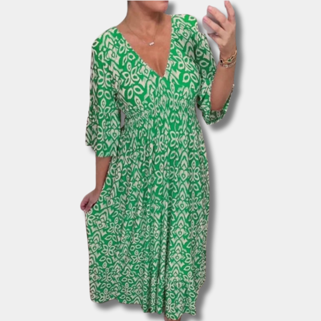 Nadine™ | Printed V-Neck Maxi Dress