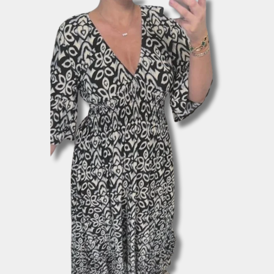 Nadine™ | Printed V-Neck Maxi Dress