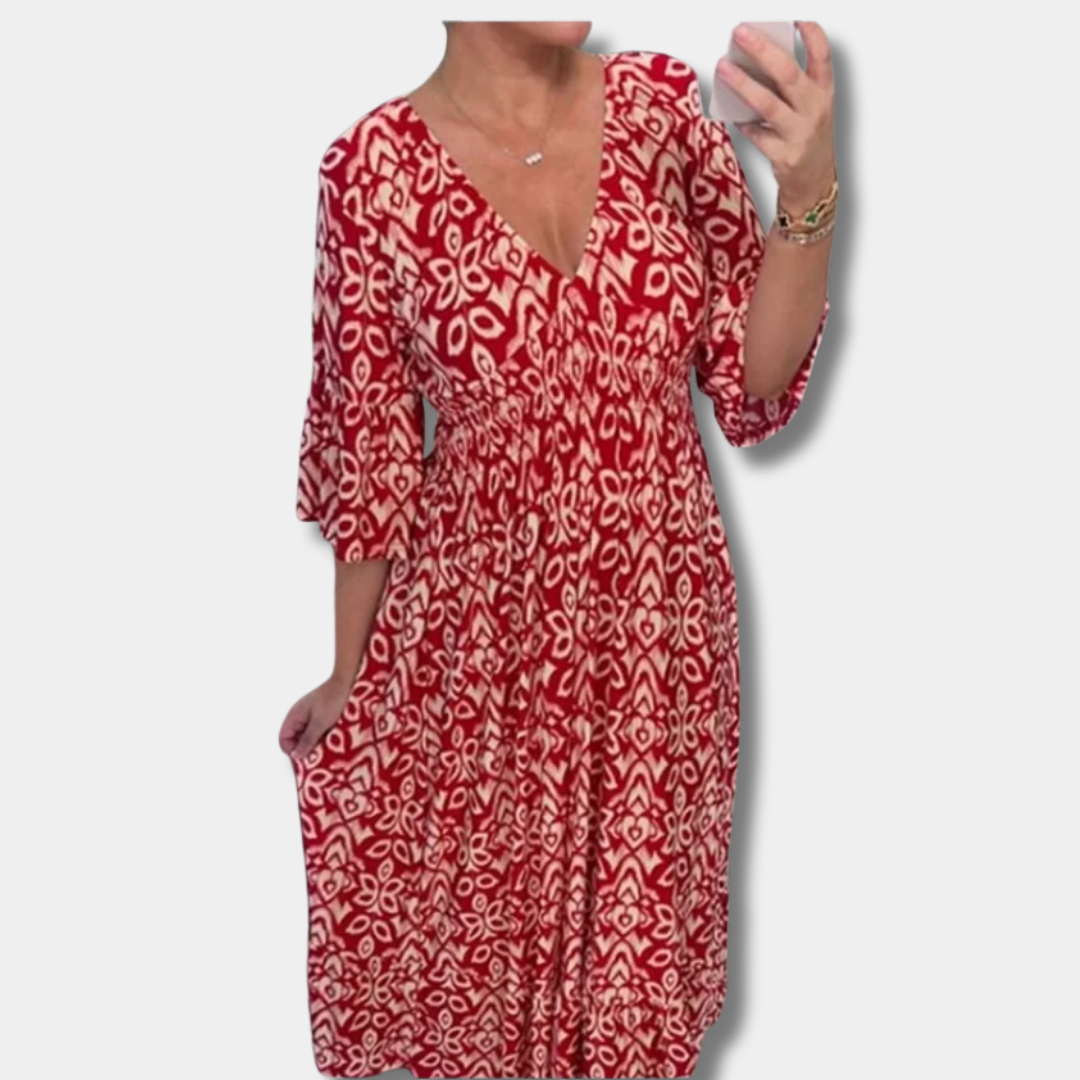 Nadine™ | Printed V-Neck Maxi Dress
