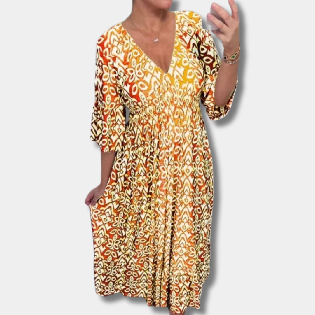 Nadine™ | Printed V-Neck Maxi Dress