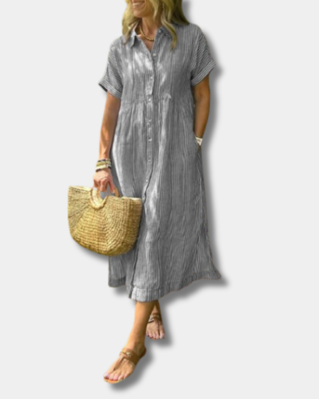 Mara™ |  Elegant Striped Button-Down Dress