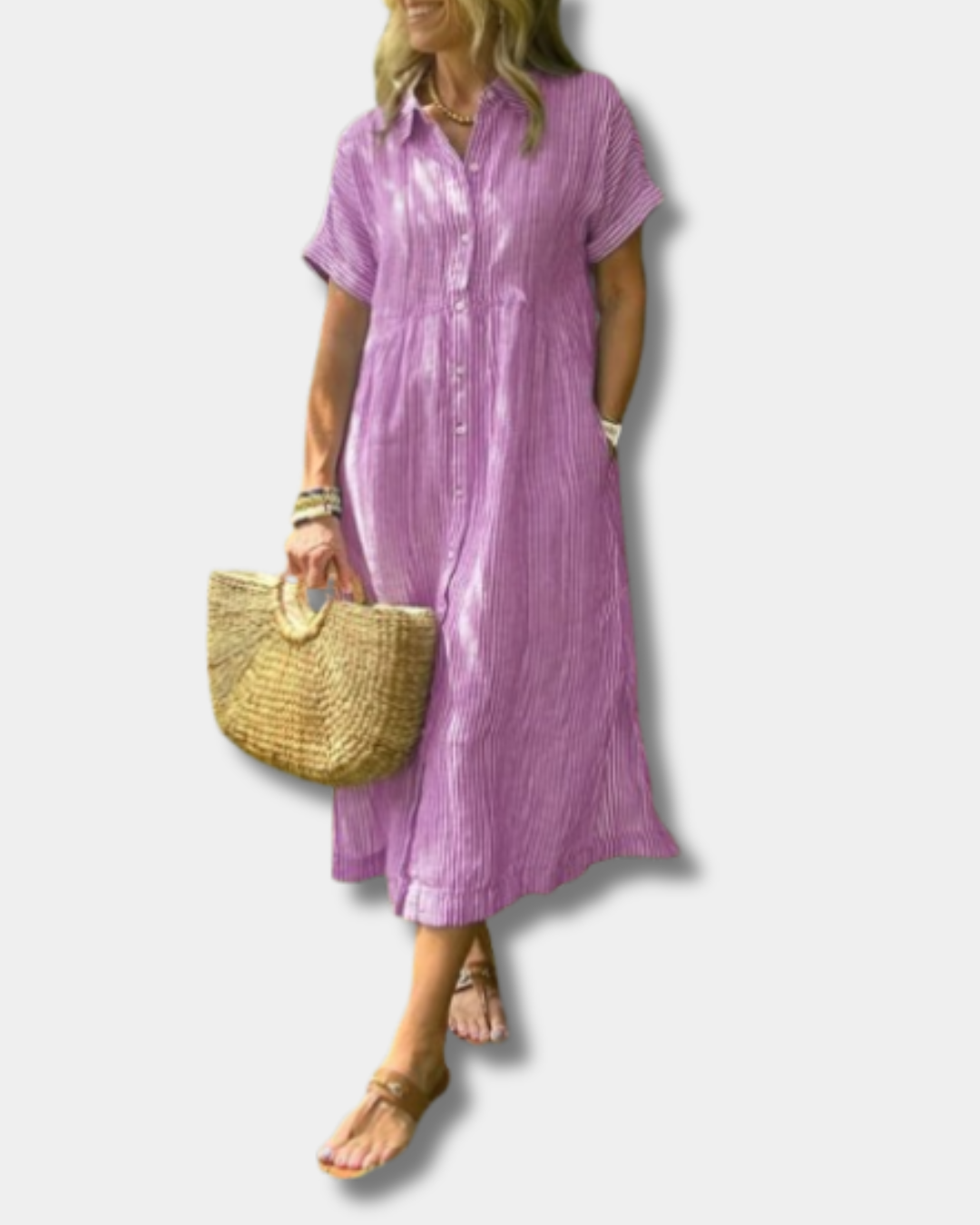 Mara™ |  Elegant Striped Button-Down Dress