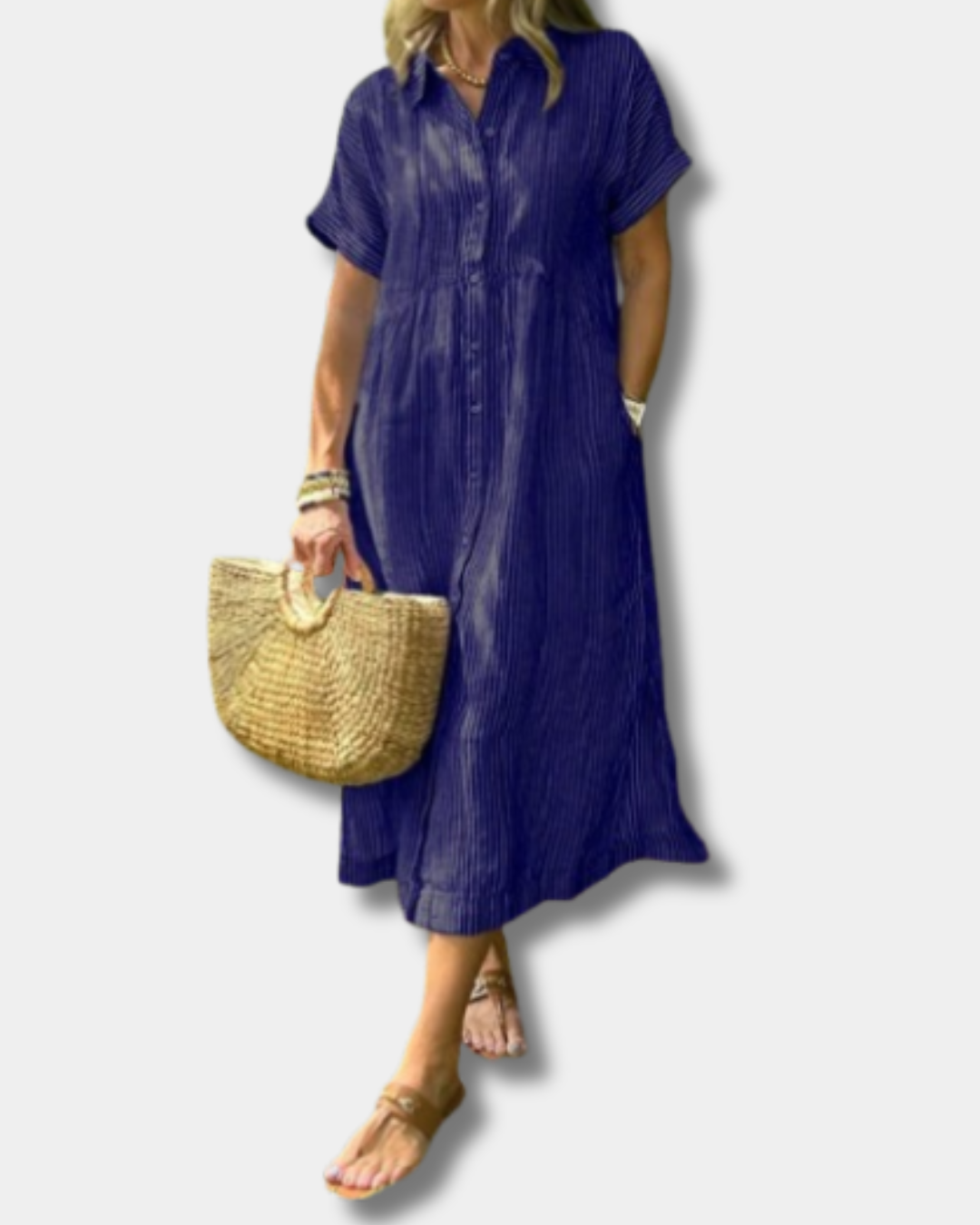 Mara™ |  Elegant Striped Button-Down Dress
