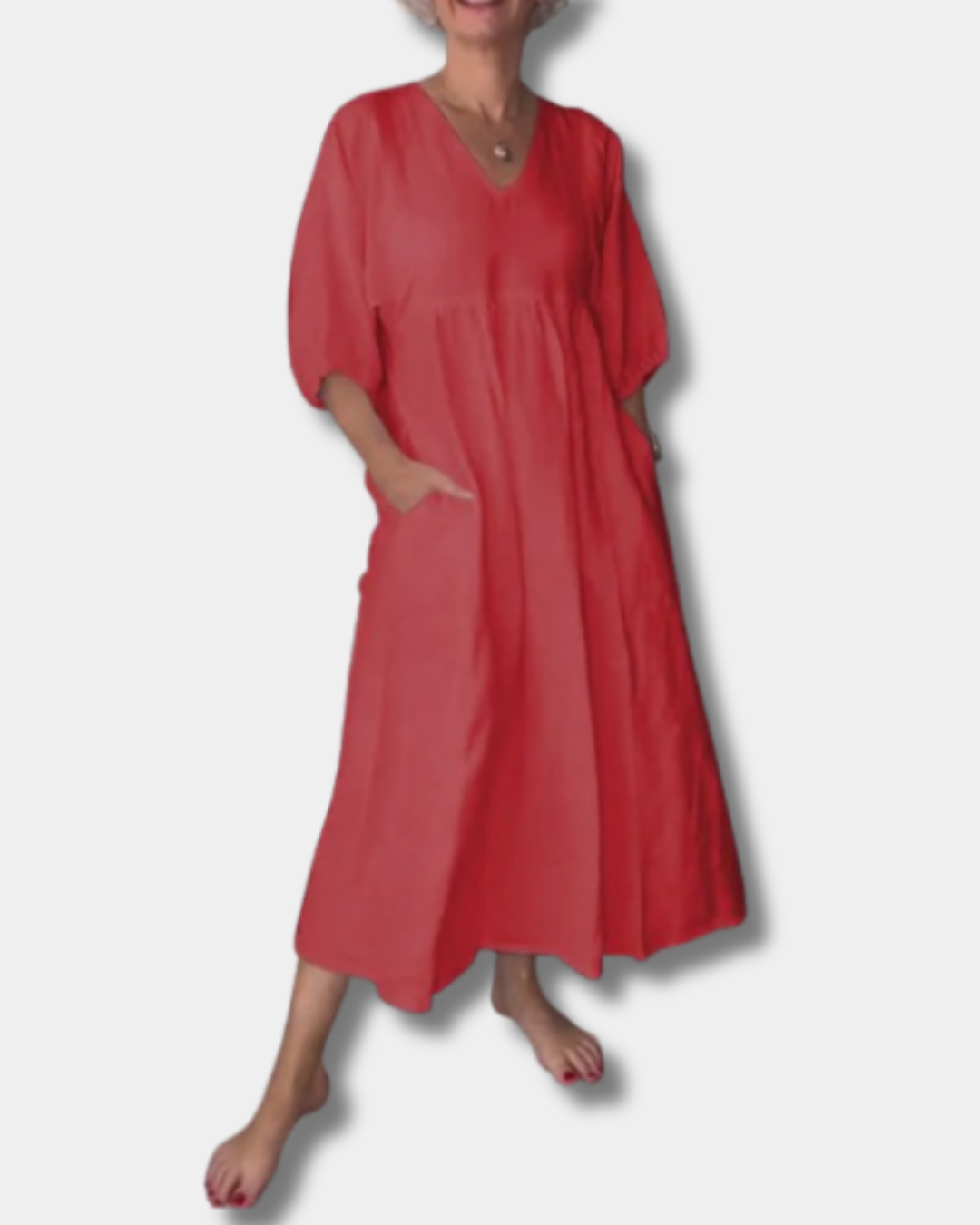Sammy™ | Casual V-Neck Mid-Sleeve Dress