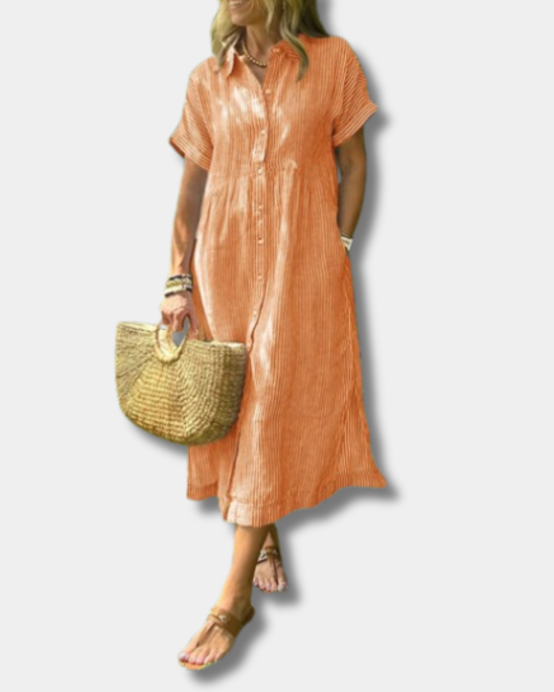 Mara™ |  Elegant Striped Button-Down Dress