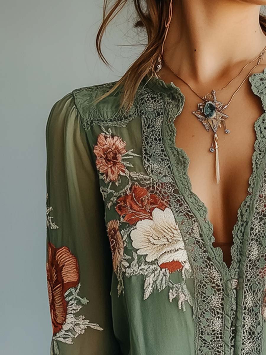 Colleen™ | Embroidered Floral Lace Blouse