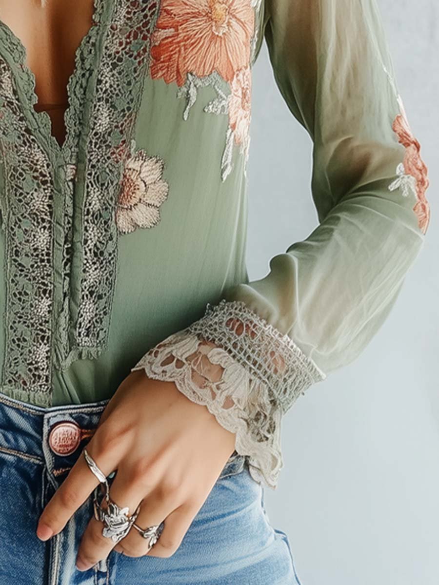 Colleen™ | Embroidered Floral Lace Blouse