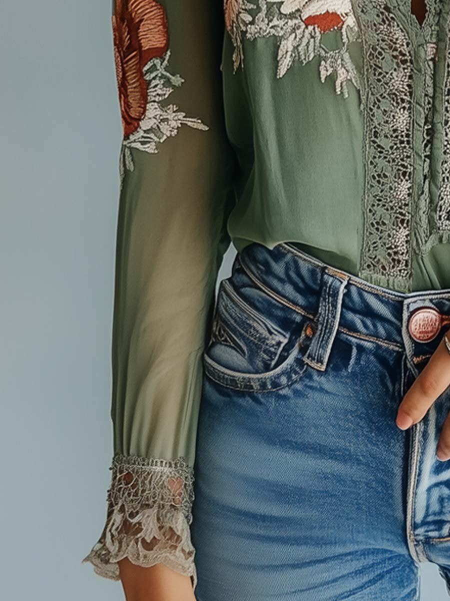 Colleen™ | Embroidered Floral Lace Blouse